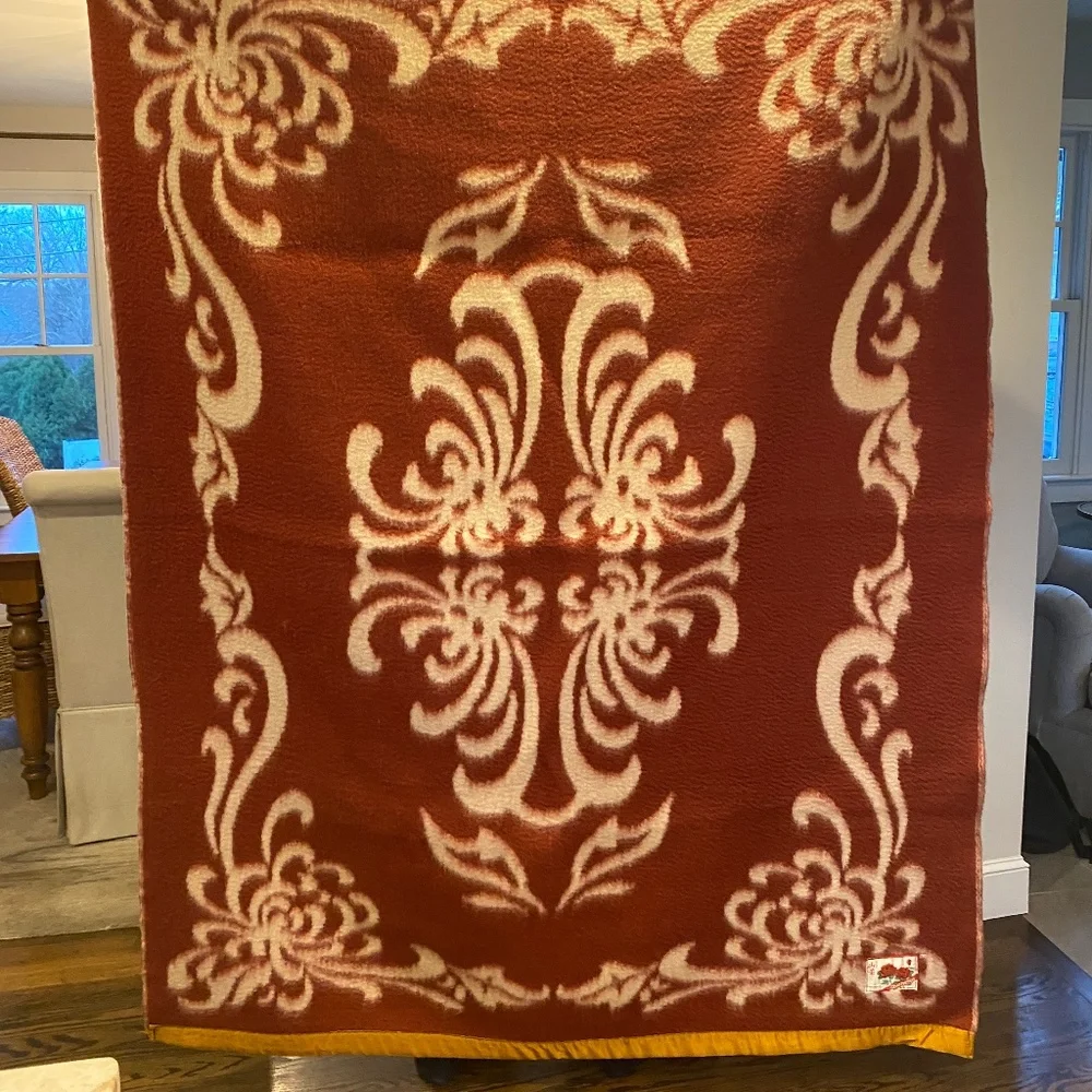 Antique Chinese Shancha Camellia Wool Blanket 58